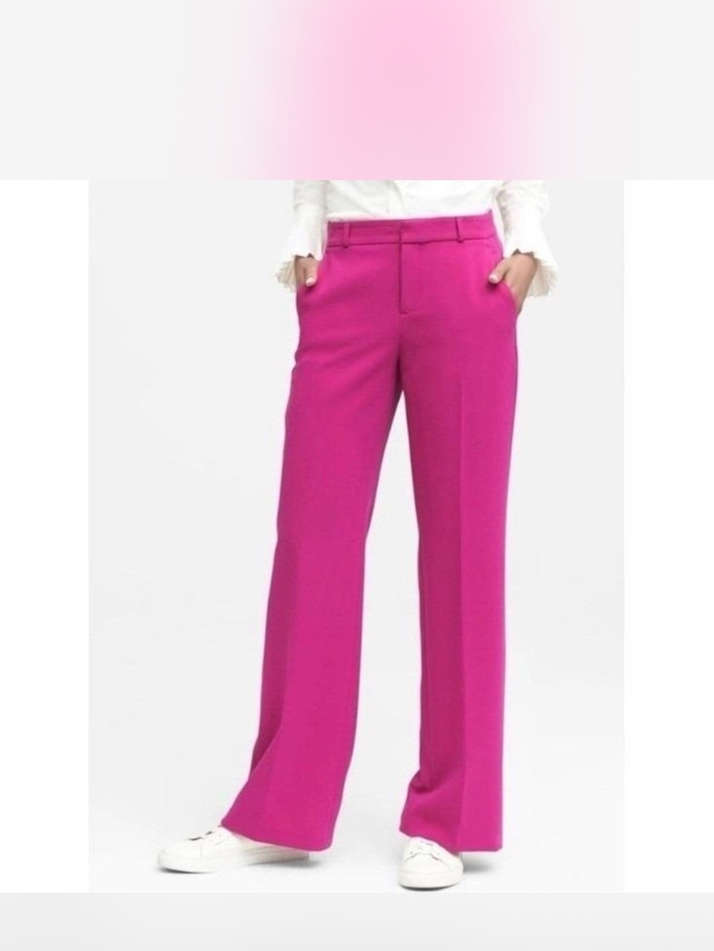 Banana Republic Blake Wide Leg Trousers in Bright Magenta Pink – Size 8 Long